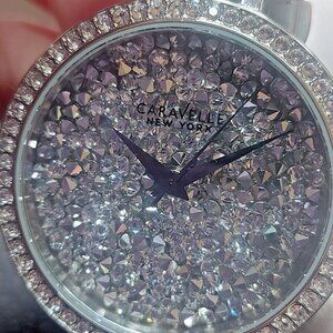 VTG Caravelle New York Crystal Bling Rhinestone Watch Stainless Steel by Bulova